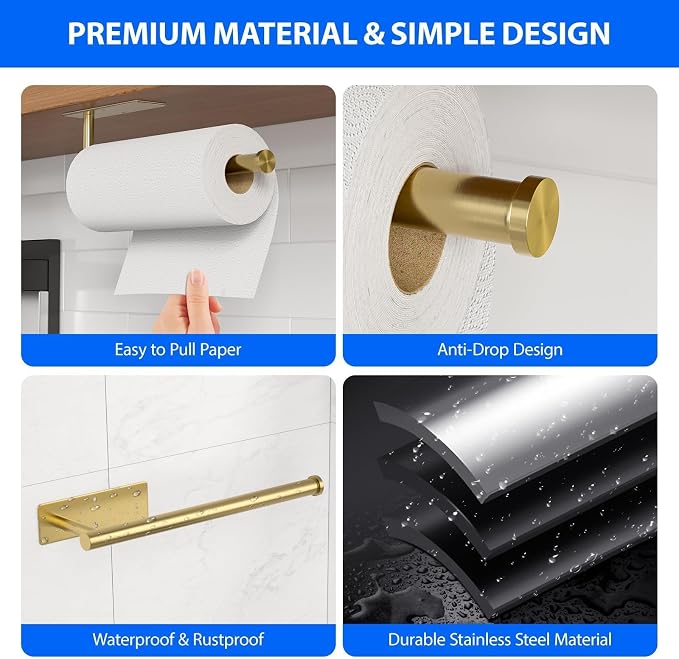 Paper Towel Holder Under Cabinet, Self-Adhesive, No Drilling, Stainless Steel - Image 3