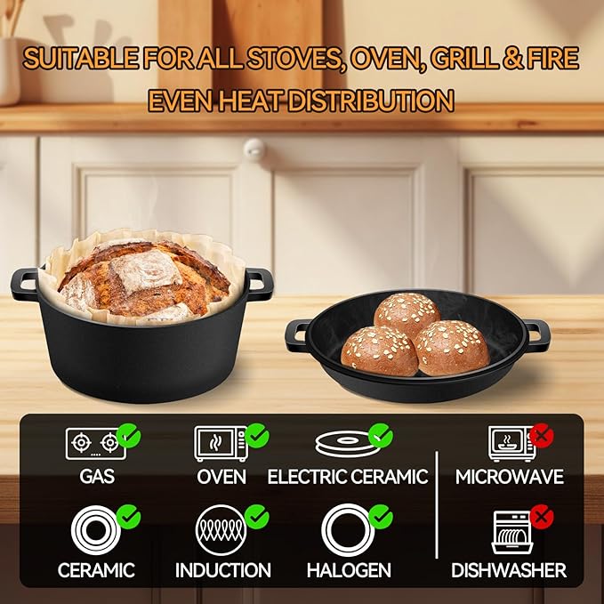 Cast Iron Dutch Oven for Bread Baking, Banneton Bread Proofing Basket Sourdough - Image 6