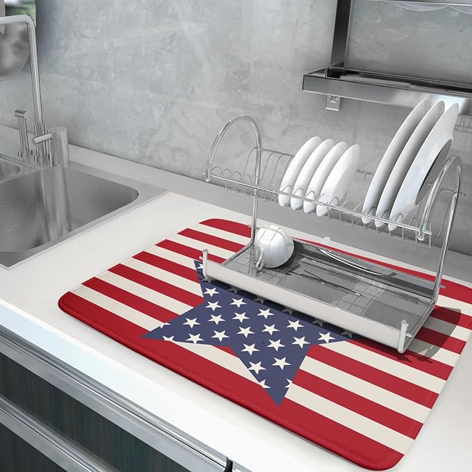 Blue Star Patriotic July of 4th Dish Drying Mat - Image 5