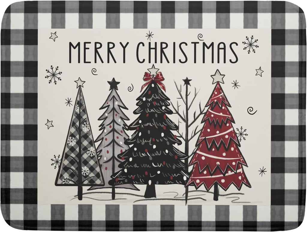 Merry Christmas Tree Dish Drying Mat for Kitchen Counter 18x24 Inch