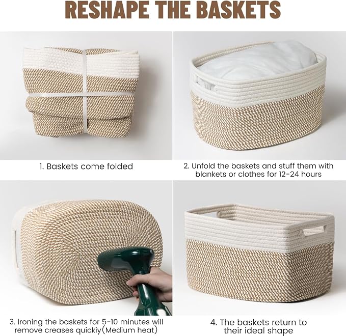 5 Pack Woven Storage Baskets for Shelves, Decorative Basket Organizer Storage - Image 7