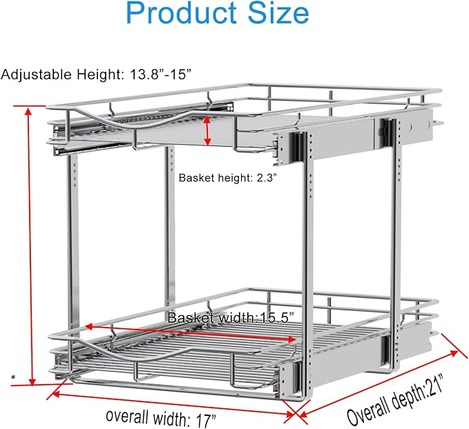 DINDON 2 Tier Pull Out Cabinet Organizer, Double Tier Wire Basket Slide Out - Image 3