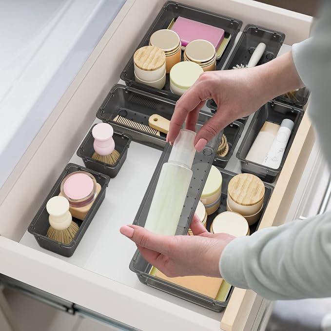 SpaceHacks 15 PCS Clear Plastic Drawer Organizer Set, 4-Size Acrylic Drawer - Image 2
