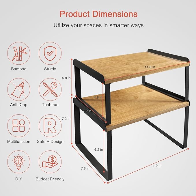 Goozii Cabinet Shelf Organizer Set of 4, Kitchen Counter Shelf Riser - Image 6
