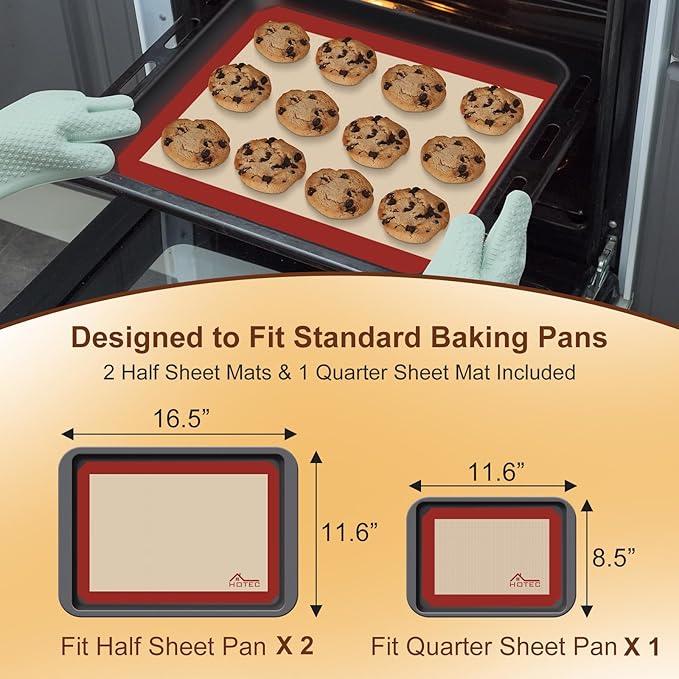 HOTEC Silicone Baking Mats 3 Pack – Non-Stick Reusable Silicone Baking Sheets - Image 3