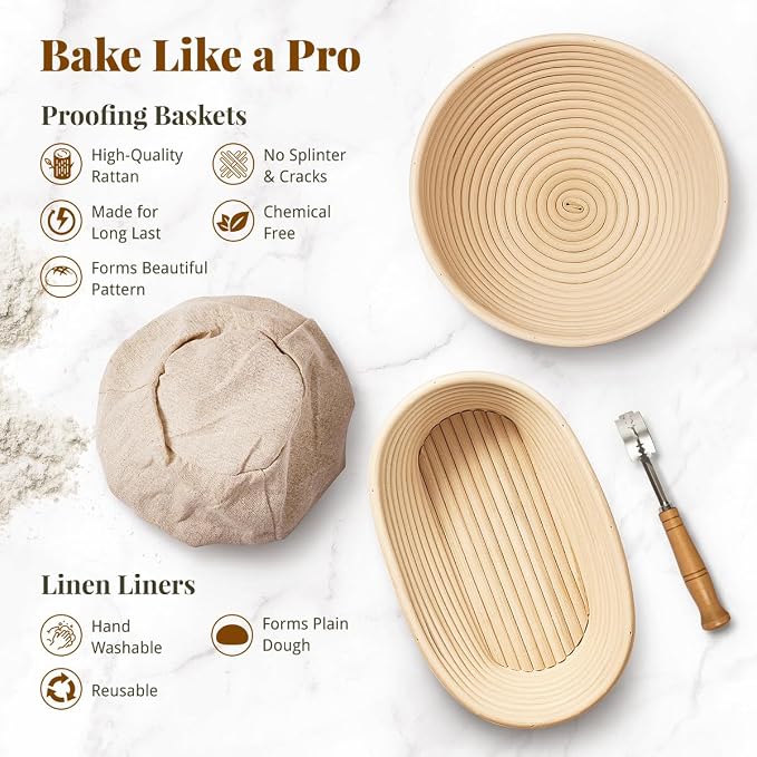 Sourdough Starter Kit, Banneton Bread Proofing Baskets Set, Sourdough Bread - Image 2