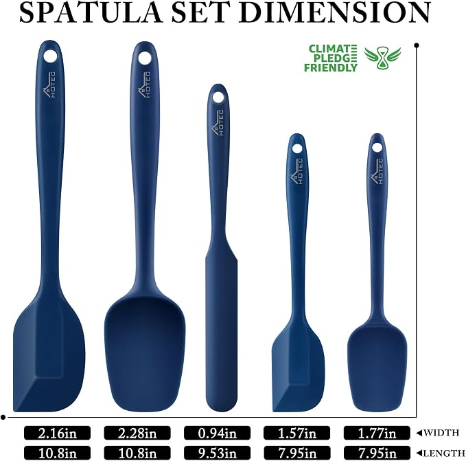 HOTEC 600℉ Heat Resistant BPA-Free Silicone Rubber Spatula Set, Kitchen Cooking - Image 2