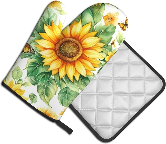 Sunflower Oven Mitts and Pot Holders Sets Watercolor Yellow Floral Plant - Image 2