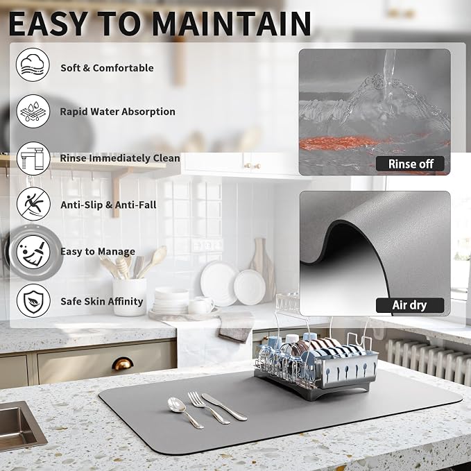 HotLive Dish Drying Mat for Kitchen Counter, Heat Resistant Drainer Mats - Image 4