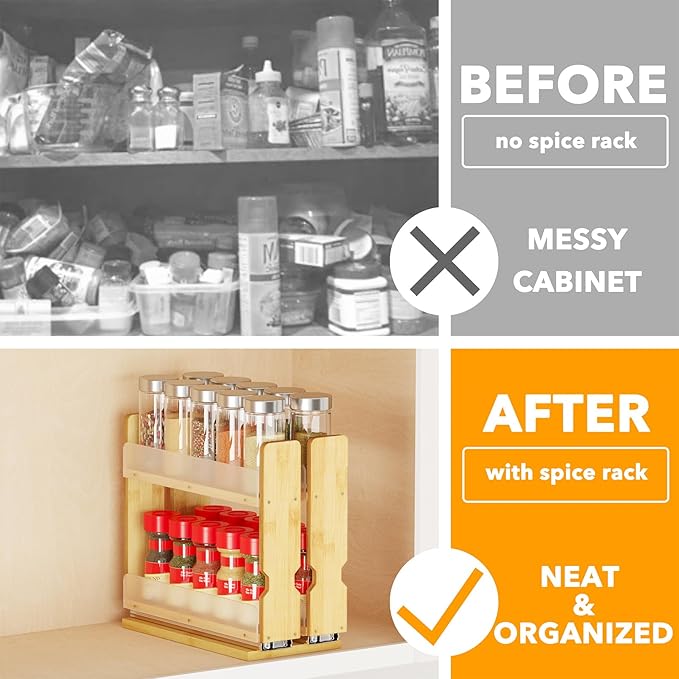 SpaceAid Bamboo Pull Out Spice Rack Organizer - Image 2