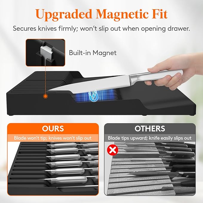 Lifewit Magnetic Drawer Knife Organizers Insert, Kitchen Plastic In Drawer - Image 4