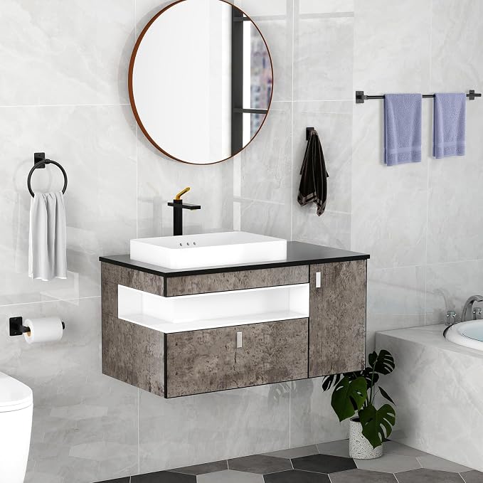 KLJKPA 4 Pieces Bathroom Hardware Set, 32 inch Towel Bar, Matte Black Bathroom - Image 6