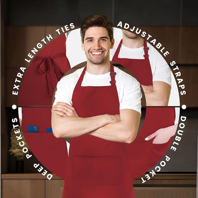 Adjustable Bib Apron 100% Polyester Kitchen Aprons Waterdrop Resistant Aprons - Image 4