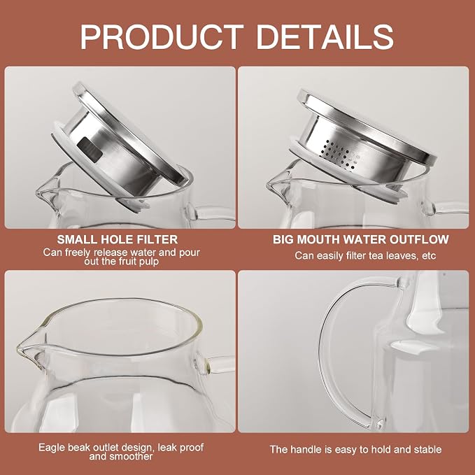 128oz Glass Pitcher with Lid, 1 Gallon Glass Water Pitcher Hot/Cold Water Jug - Image 7
