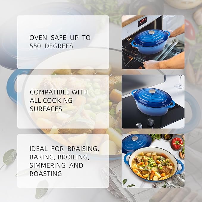 5.5 Quart Oval Enameled Cast Iron Dutch Oven Pot - Image 3