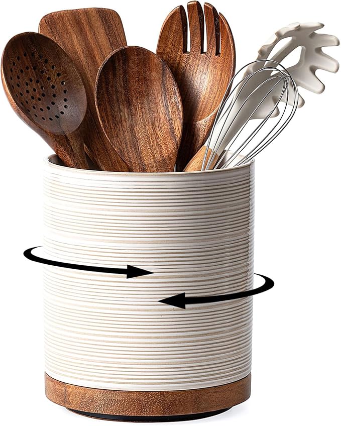 Utensil Holder, 360° Rotating Extra Large Ceramic Kitchen Utensil Holder by MIKIGEY