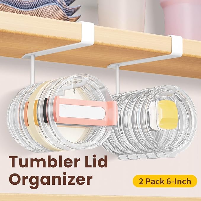 2 Pack Tumbler Lid Organizer, Under Cabinet Cup Lid Holder - Image 3