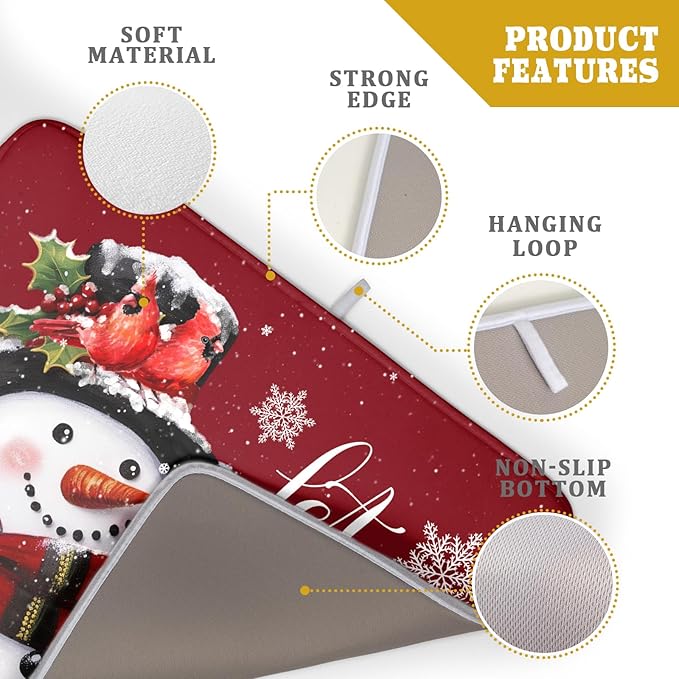 Christmas Dish Drying Mat for Kitchen Counter Snowman Let It Snow Microfiber - Image 4