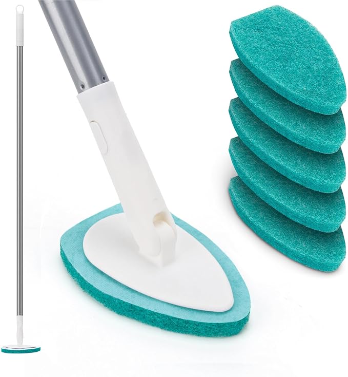 Shower Scrubber with Long Handle, Bathroom Tub and Tile Cleaning Tool with 6 by KeFanta