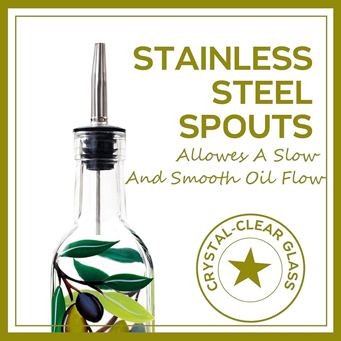 17oz Hand Painted Glass Olive Oil Bottle Dispenser - 500ml Green Oil & Vinegar - Image 5
