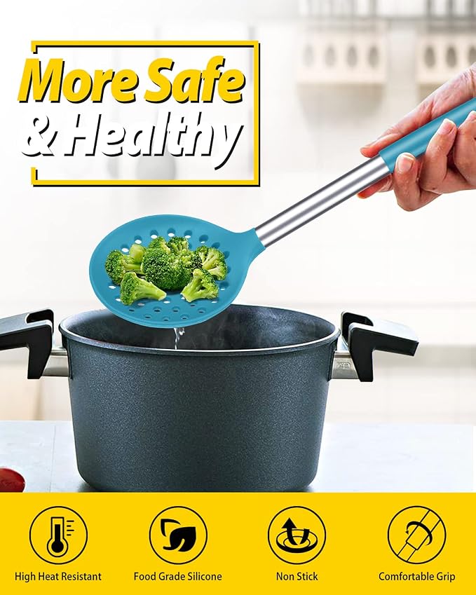 Kitchen Ladle Strainer Set of 2 Large Slotted Spoon - Image 4