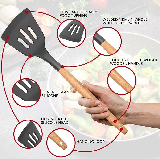 Kitchen Utensils Set of 12, E-far Silicone Cooking Utensils - Image 4