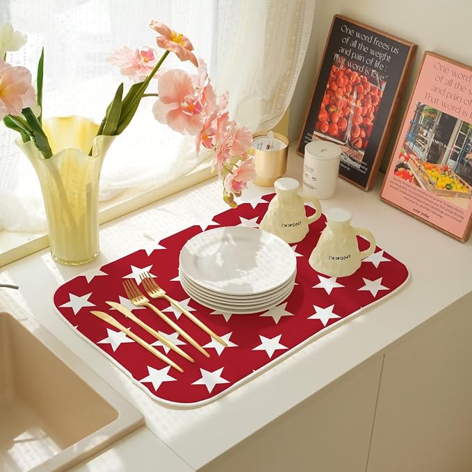 4th of July Dish Drying Mat 18 x 24 inch Independence Day Red Stars Decorative - Image 7