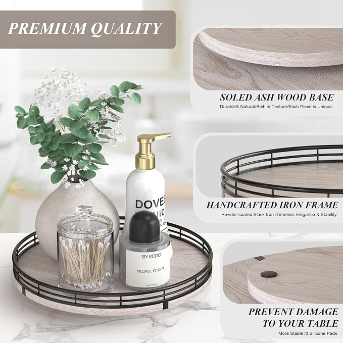 10" Oak Bathroom Vanity Tray Turntable - Image 5