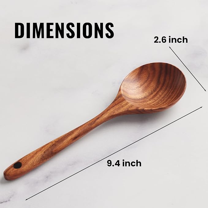 Zulay Kitchen 9.4" Teak Wooden Cooking Spoon – Durable, Non-Stick Wooden Utensil - Image 7