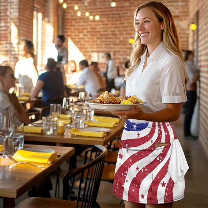 Server Apron with 3 Pockets, Waterproof Oil Waitress Waiter Half Apron - Image 4