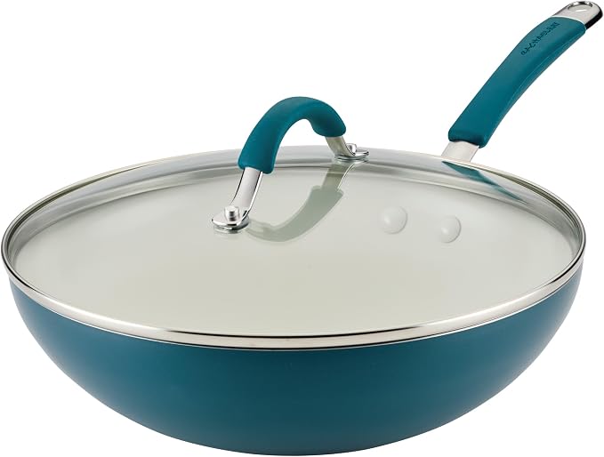 Rachael Ray Cucina Ceramic Nonstick Stir Fry Pan and Lid, 11 Inch Non Stick Wok by RachaelRayKitchenware
