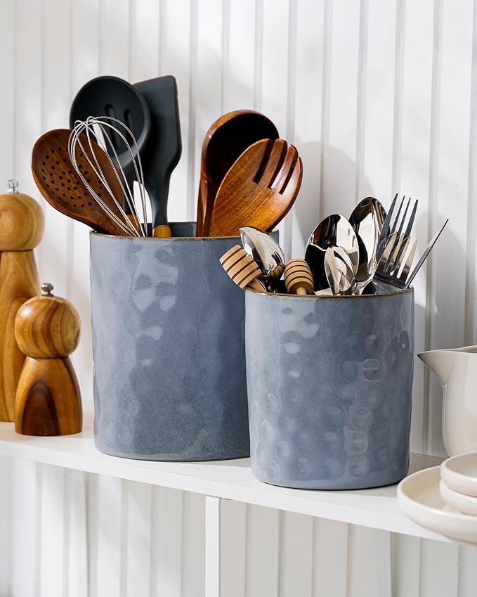 famiware Ocean Utensil Holder, 7.2"+5.8" Ceramic Kitchen Utensil Holder - Image 2
