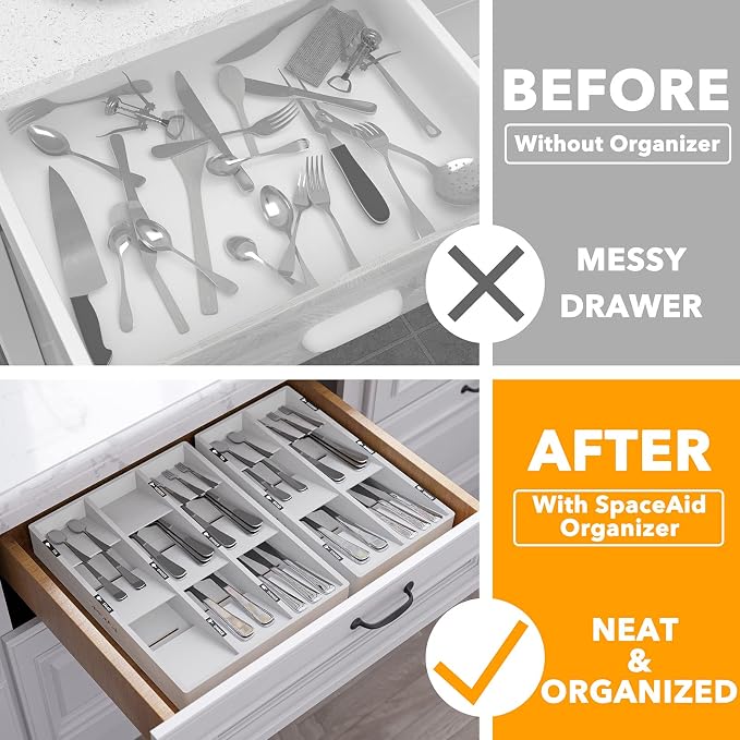 SpaceAid Bamboo Silverware Drawer Organizer - Image 2