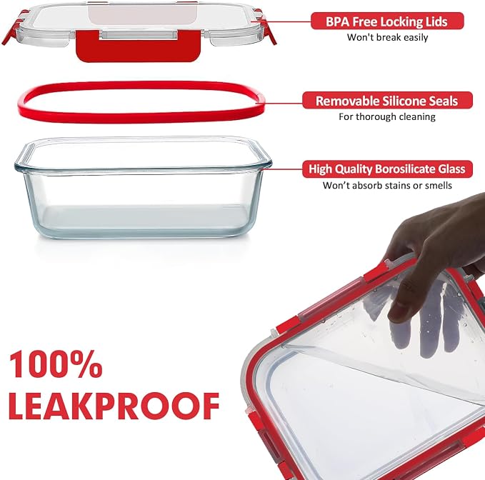 VERONES 30 Pieces Glass Meal Prep Containers Set, Stackable Glass Food Storage - Image 4