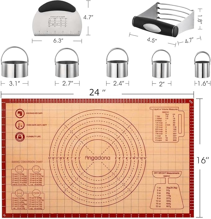 Biscuit Cutter, Pastry Cutter, Bench Scraper, Silicone Pastry Dough Baking Mat - Image 2