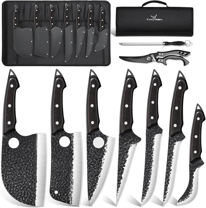 TAN REN 7PCS BBQ Knife Set, Professional Butcher Knives by TANRENSincerelyBuildKnives