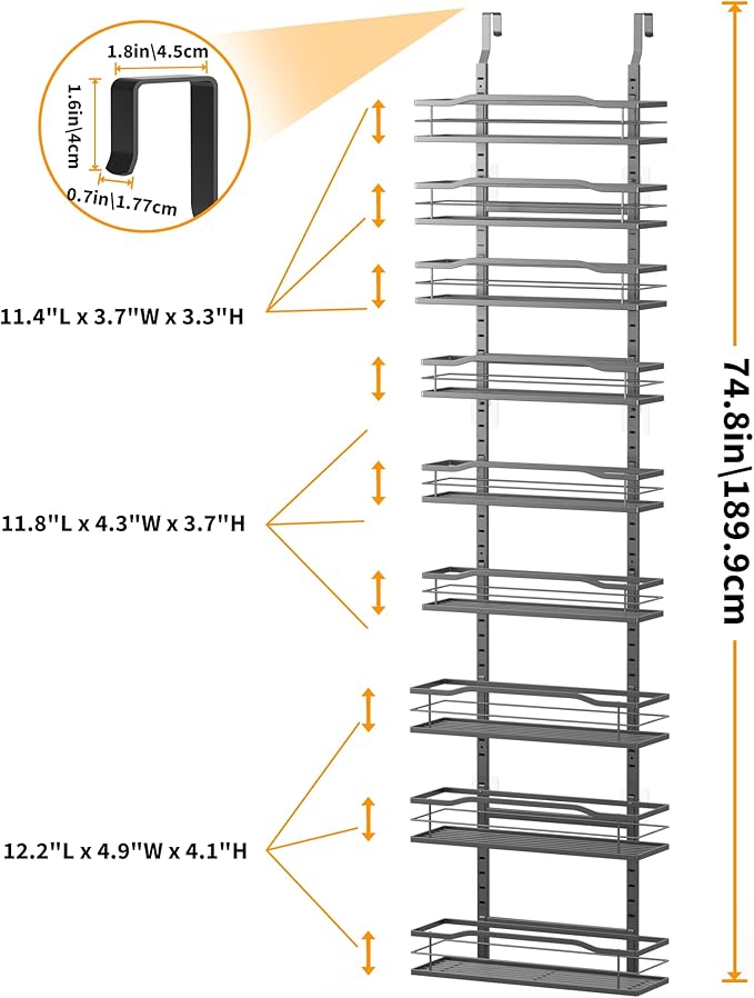Moforoco 12.2" Narrow 9-Tier Over The Door Pantry Organizer, Pantry - Image 2