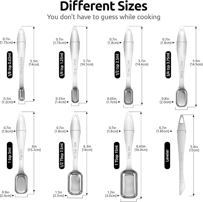 U-Taste Narrow Square Measuring Spoons: 18/8 Stainless Steel Kitchen Measure - Image 2
