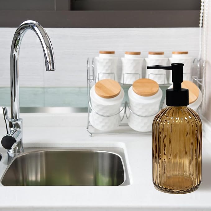 Brown Glass Soap Dispenser Set - Image 6