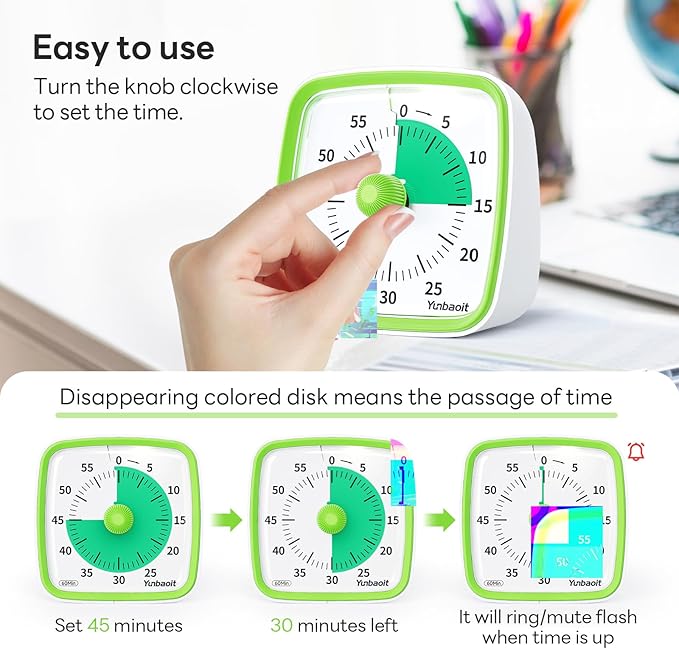 Yunbaoit Visual Timer with Night Light, 60-Minute Countdown Timer - Image 3
