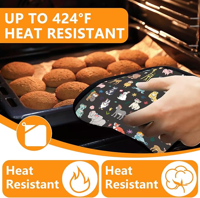 Cute Animals Oven Mitts and Pot Holders Sets 4Pcs, Extra Long Oven Gloves - Image 4