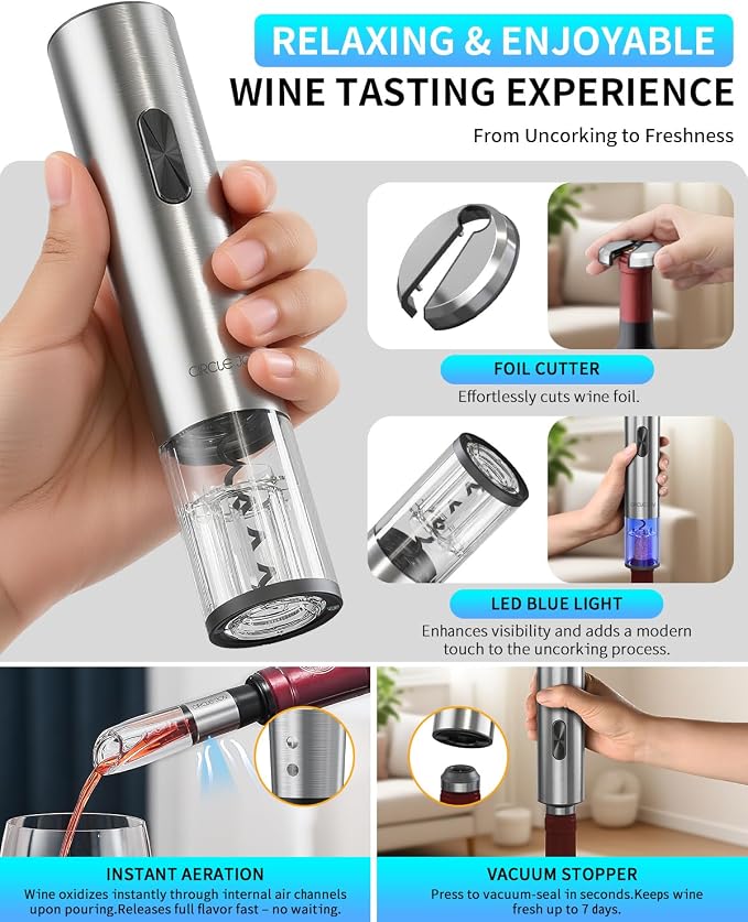 CIRCLE JOY Electric Wine Opener 7-in-1 Stainless Steel Rechargeable Electric - Image 5