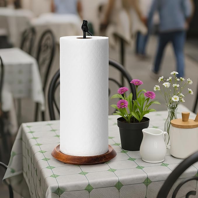 Wood Paper Towel Holder Countertop, Easy Tear Farmhouse Kitchen Towel Holder - Image 9