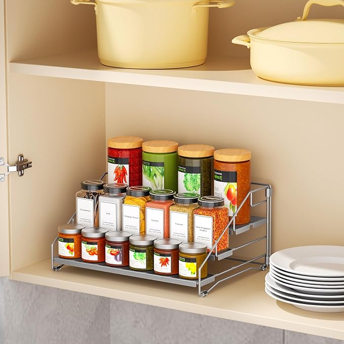 BOIVSHI 4 Tier Spice Rack for Cabinet, Spice Rack Organizer, Depth Adjustable - Image 6