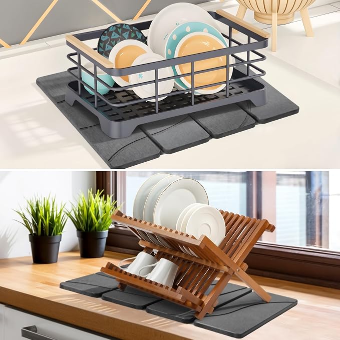Small Stone Dish Drying Mat for Kitchen Counter, Foldable Water Absorbing - Image 6