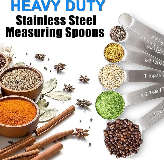 Measuring Spoons, Premium Heavy Duty Stainless Steel Measuring Spoons Cups Set - Image 2