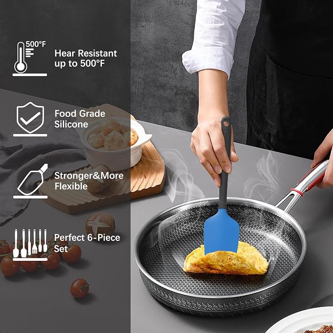 Silicone Spatula Set, 6 Pieces Food Grade Kitchen Utensils - Image 5