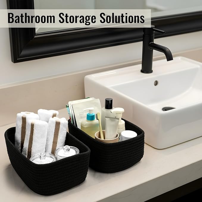 8 Pack Small Storage Baskets for Organizing, Woven Rope Bins for Bathroom - Image 6