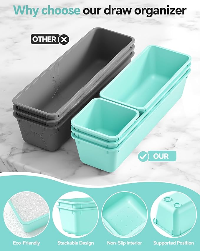 Canfanni 13 Pack Plastic Drawer Organizers Set, 3 Sizes Desk Drawer Organizer - Image 3