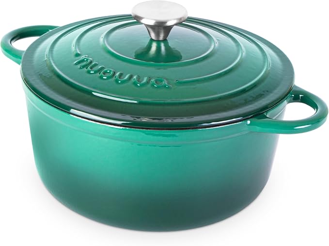 Cast Iron Dutch Oven with Lid – Non-Stick Ovenproof Enamelled Casserole Pot – by Nuovva